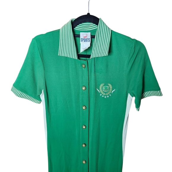 Vintage Rare Mondi Sports Green Tennis Polo Button-down Maxi Dress size 42 (M/L) - Picture 2 of 5